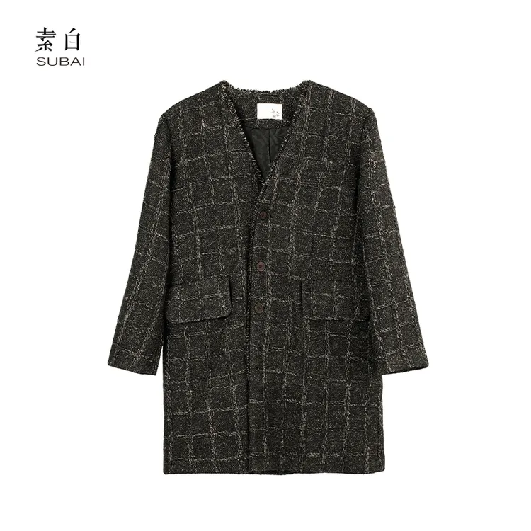 素白复古小众【格度】N01974高级感格纹毛呢外套