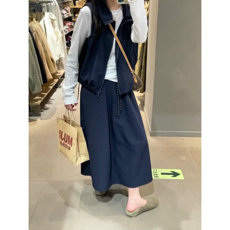 藏青色半身裙女春夏季2025新款工装裙高腰a字裙子藏蓝色半裙伞裙