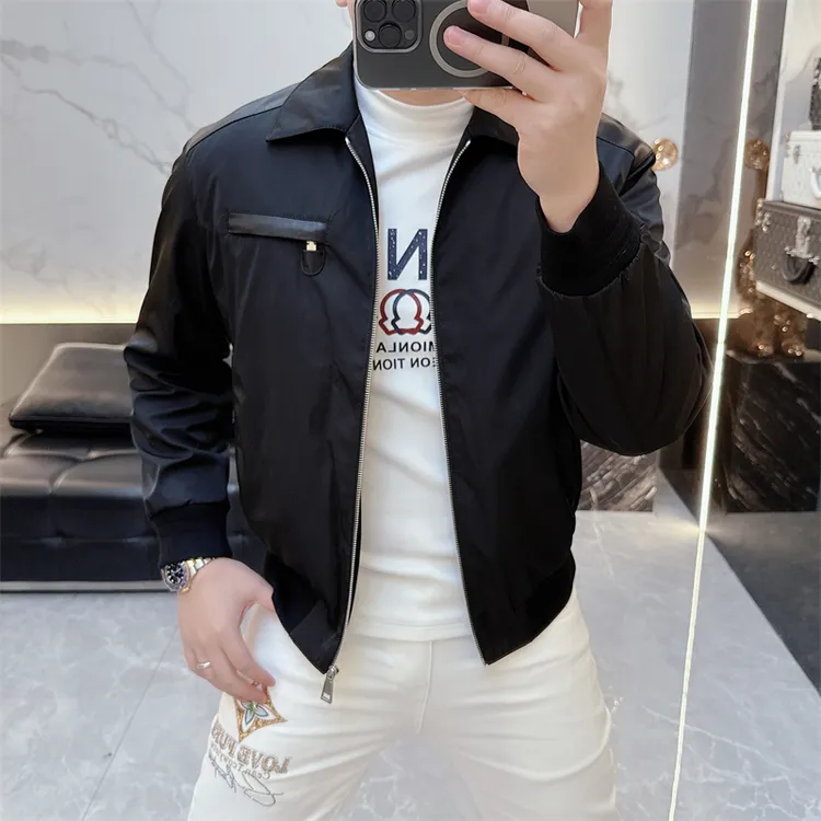 冰希经典.轻奢欧货男士翻领羽绒服帅气重工拼皮外套2025秋冬新款