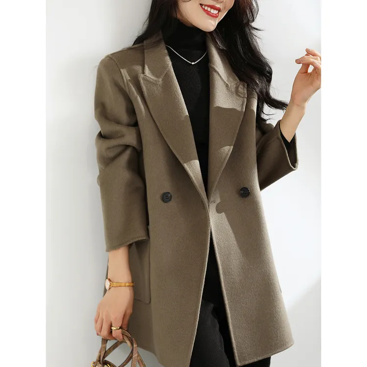 秋冬新款西装领羊毛外套女韩版宽松显瘦中长款羊毛呢子大衣女风衣