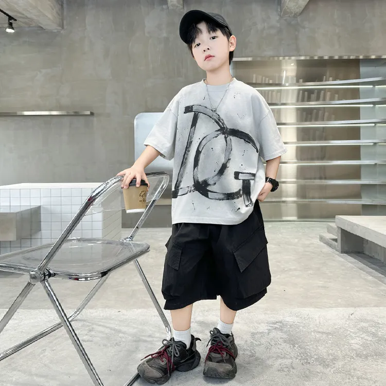 男童夏装短袖套装2025新款夏季儿童装中大童运动夏款男孩酷帅气潮