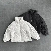 无肩线羽绒外套长袖休闲风纯色百搭极简风加绒保暖立领收口袖上衣