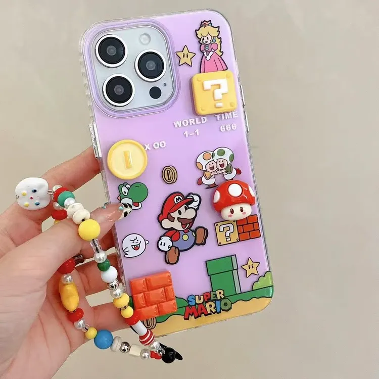 蘑菇金币奥链条适用苹果16Promax/15/14/13手机壳可爱透明少女