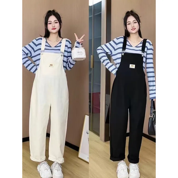 孕妇装春夏季新款背带裤+休闲宽松时尚条纹短袖上衣