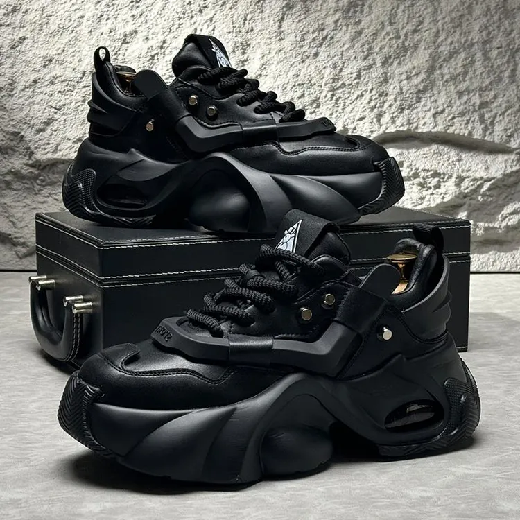 黑武士厚底老爹鞋男2025新款夏季透气鞋子男气垫内增高休闲运动鞋