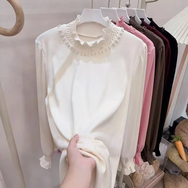 胖胖家*1852新款加绒花苞百搭显瘦打底衫