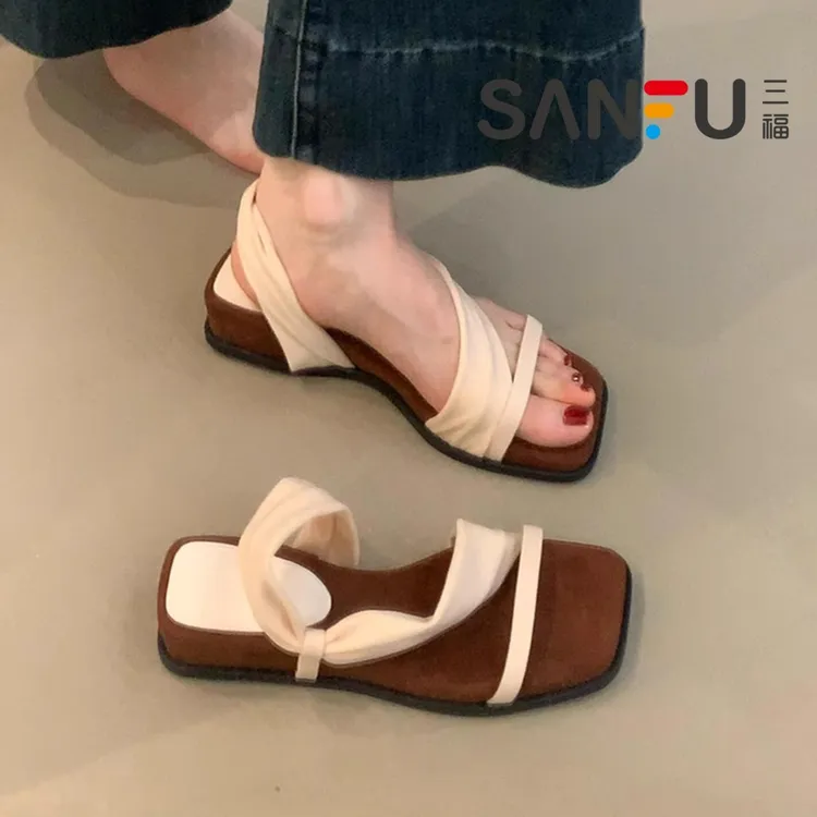 三福两穿厚底舒适凉鞋女2025夏季复古度假风软底配裙子一字带凉拖