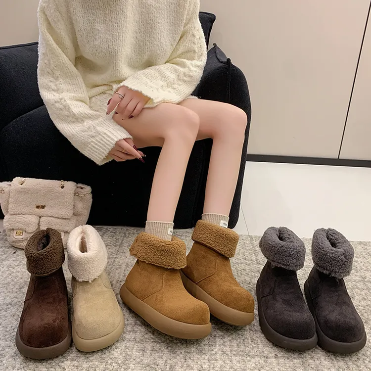 时尚两穿雪地靴女2025冬季新款韩版加绒棉靴防滑百搭翻遍毛毛靴
