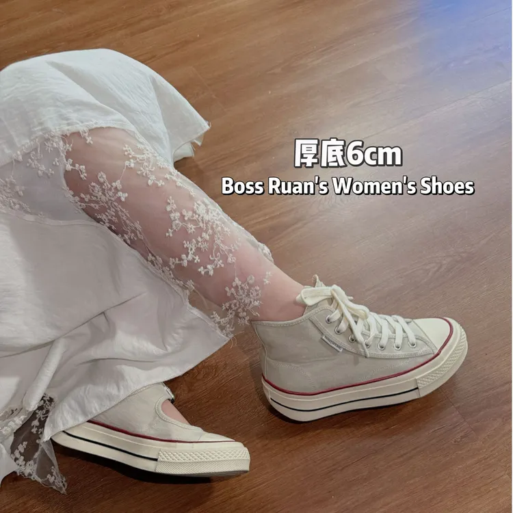 阮老板丨6公分日系轻便透气韩版高帮帆布鞋学生休闲鞋复古厚底
