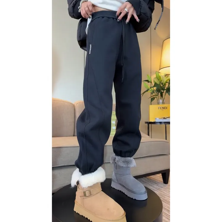 艾塔莉秋冬新款百搭松紧腰休闲裤宽松时尚保暖束脚裤九分休闲卫裤