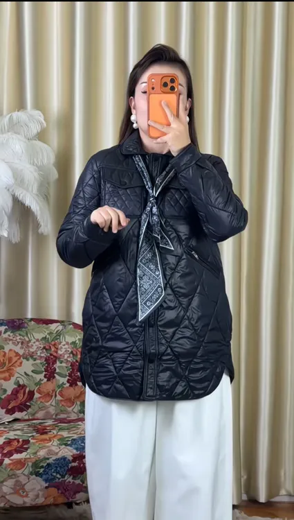 Nurbi 轻薄衬衣棉服女时尚洋气中长款欧洲站显瘦欧货冬季棉服外套