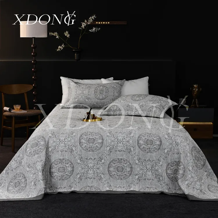 XDONGY（冬云家纺）230*250高奢柔软冰岛 丝 静圆奇花灰 床盖毯