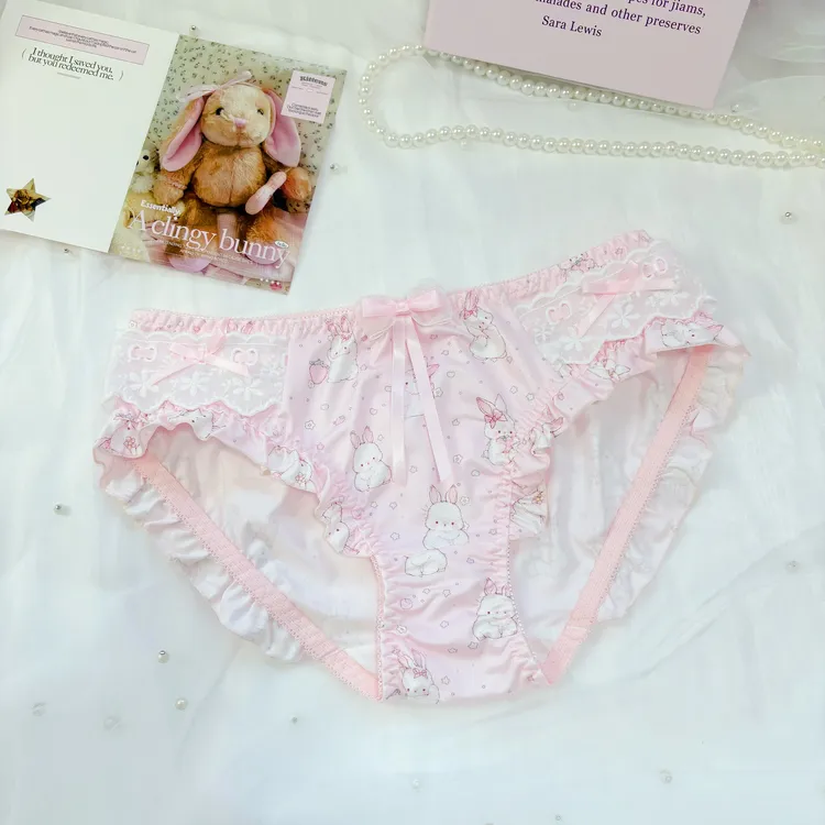 定制款卡通可爱兔女生蕾丝牛奶丝花边少女印花学生丝带蝴蝶结内裤