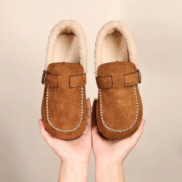 祥福云【咖啡小面包】森系蒙古绒保暖休闲时尚软底防滑女棉鞋
