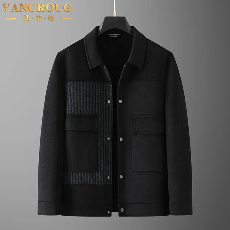 VANCROUG/法劳格夹克男士秋冬新款翻领潮流双面呢高级感百搭外套 