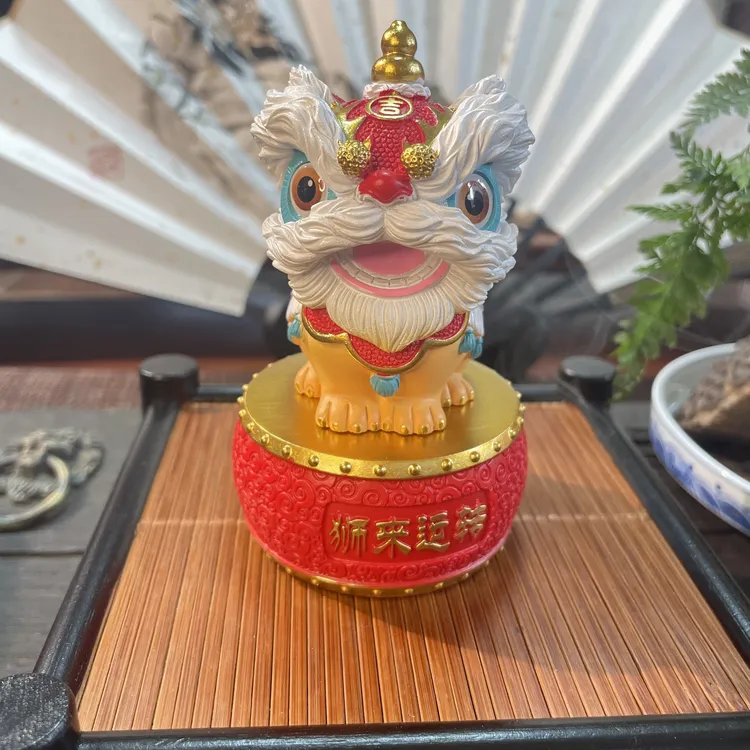 国潮醒狮➕楠竹置物架创意摆件桌面茶桌家居装饰工艺品
