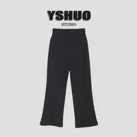 YSHUO【腿精神裤】芭比腰头交叉微喇裤垂感百搭黑色九分裤长裤80112