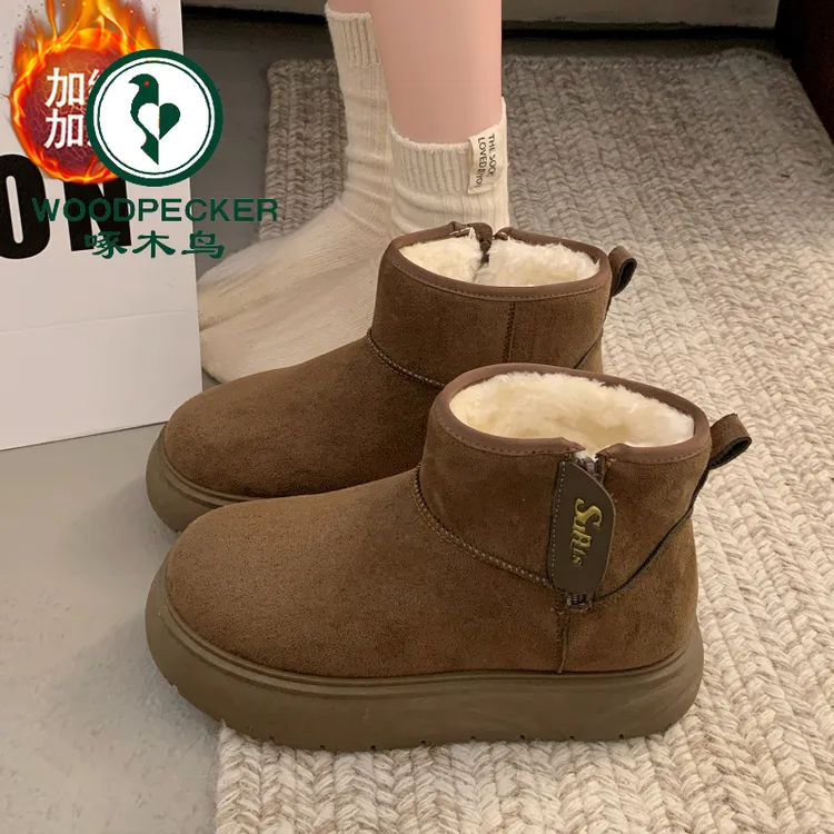 啄木鸟雪地靴女款2025新款冬季加绒加厚大棉鞋秋冬厚底保暖棉靴子