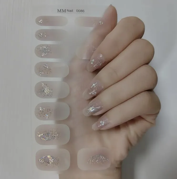 夏日裸色免烤凝胶美甲贴纸甲片学生美甲冰透超薄高级感渐变指甲贴