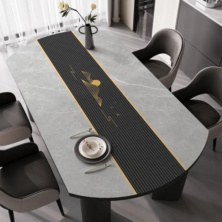 椭圆形餐桌垫防水防油免洗轻奢高级感桌布可折叠圆桌台布桌面垫子