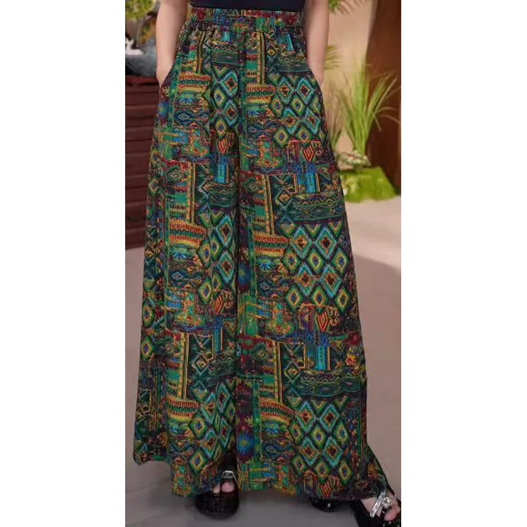096/新款孔雀绿花波西米亚风阔腿裤裙 C