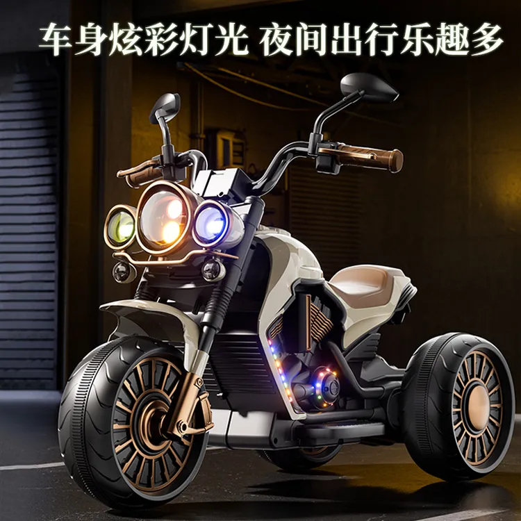 复古儿童电动摩托车充电三轮车1-3岁6男女宝宝可坐遥控自驾玩具车