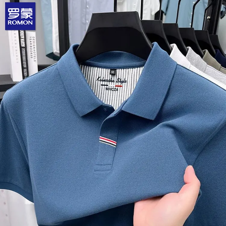 罗蒙短袖休闲polo衫男士春秋季弹力抗皱透气上罗蒙夏季短袖Polo