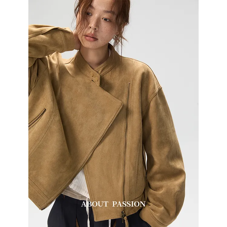 About Passion · 秋季立领斜拉链麂皮外套