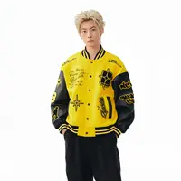 BIPOLAR朋克毛巾绣时尚休闲宽松潮流情侣棒球夹克 19K123