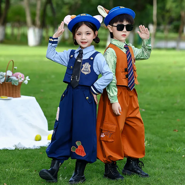 女童套装尼克狐秋装男童兔子警官三件套儿童朱迪cos疯狂动物城服