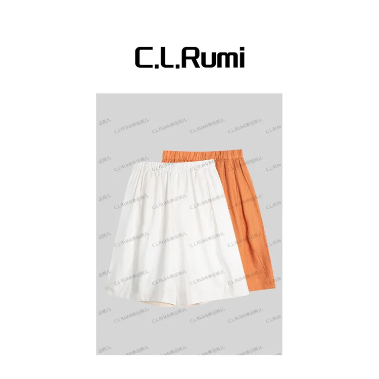 【Rumi时装】“珊瑚橘”25夏天丝麻凉感薄宽松透气休闲五分短裤7022kz