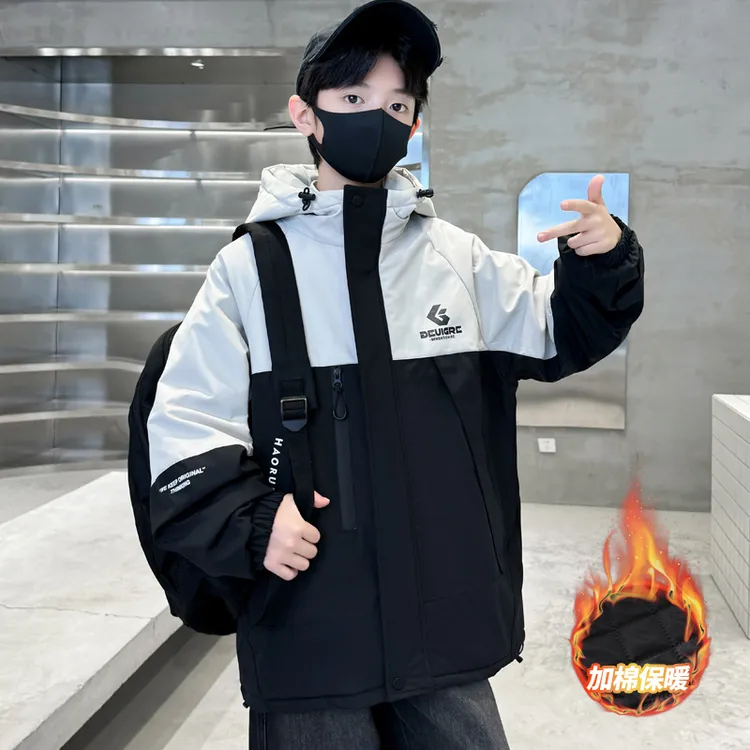 儿童装男童冬装外套2025新款中大童秋冬款男孩冬季夹棉加厚派克服