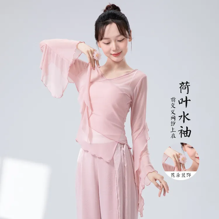 古典舞练功服女新款荷叶水袖身韵纱衣中国舞蹈服女飘逸形体演出服