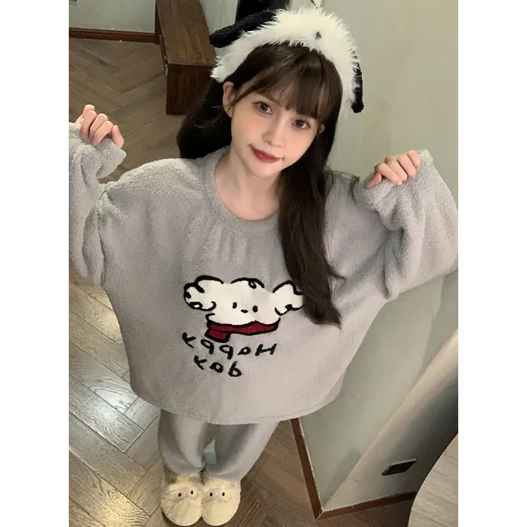 珊瑚绒秋冬季睡衣女款爆款2025新款半边绒保暖加厚加绒套装家居服