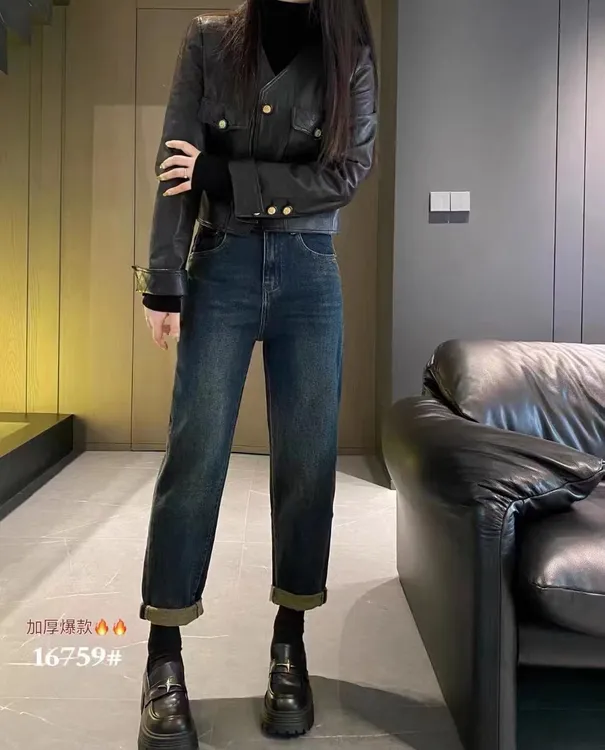 新款植绒牛仔垮裤16759