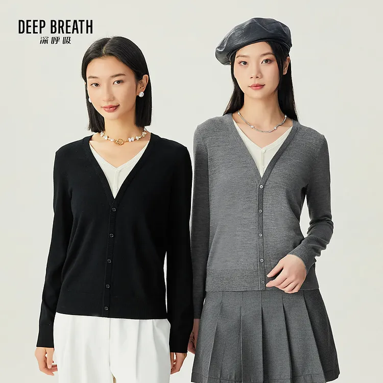 DEEP BREATH深呼吸女装新款简约假两件绵羊毛针织衫上衣A301339