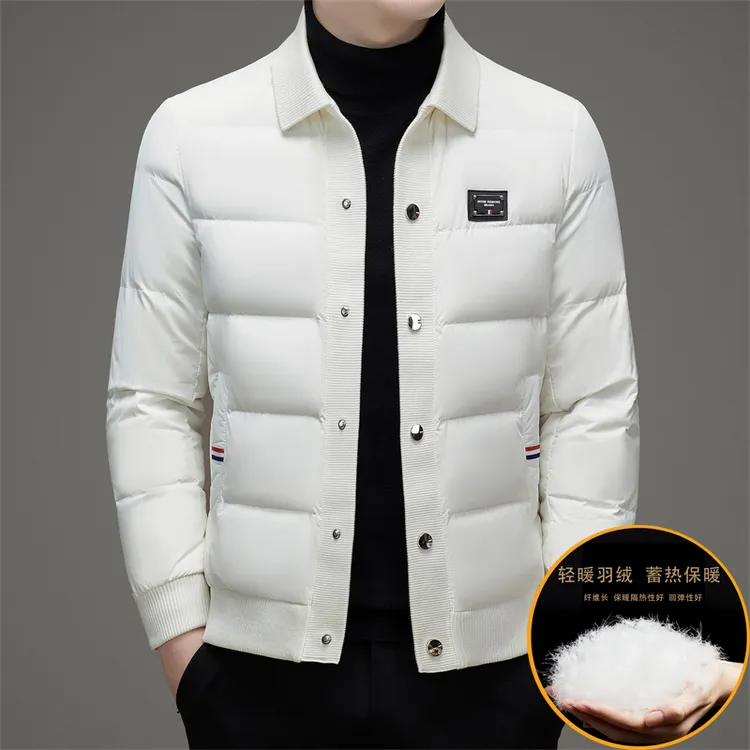 【欧洲轻奢】2025冬季新款羽绒服男士翻领短款时尚休闲白鸭绒外套