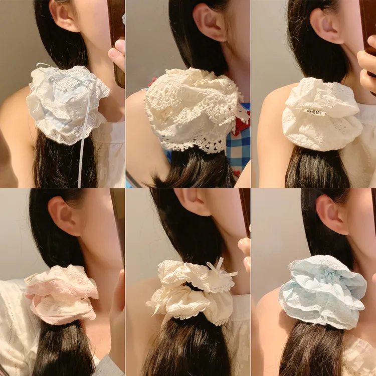 皮筋温柔韩系大号针织蕾丝大肠发圈女法式高级感轻奢低马尾绳发饰