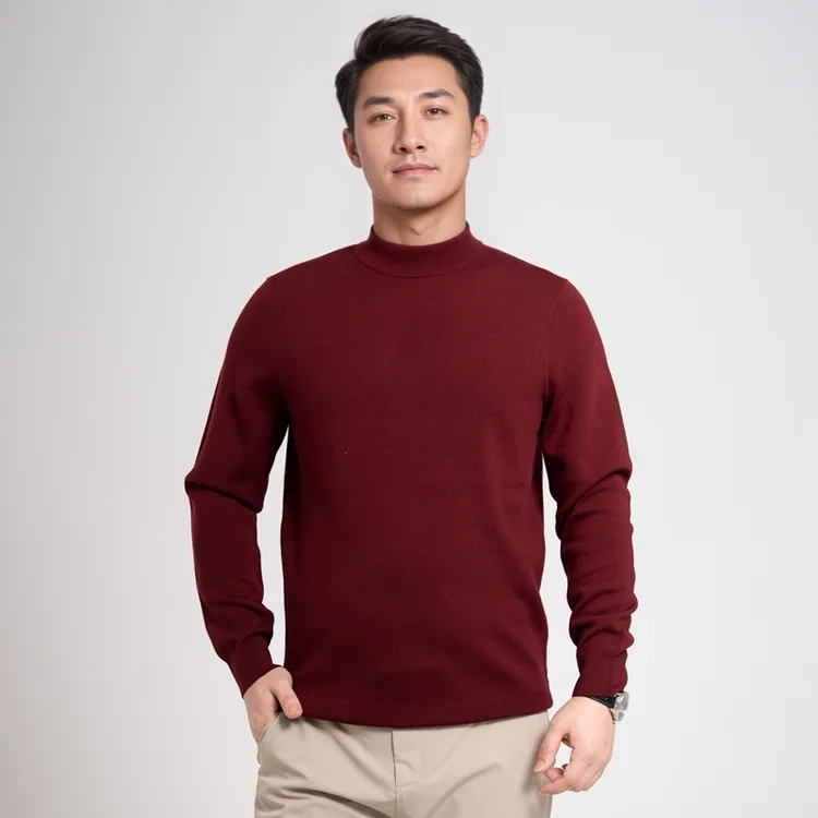 【精纺加厚双面织空气层】半高领男士纯色可机洗羊毛衫打底衫HM232