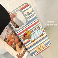 皮质复古刺绣小狗适用苹果16手机壳iPhone14立体15promax个性14硬
