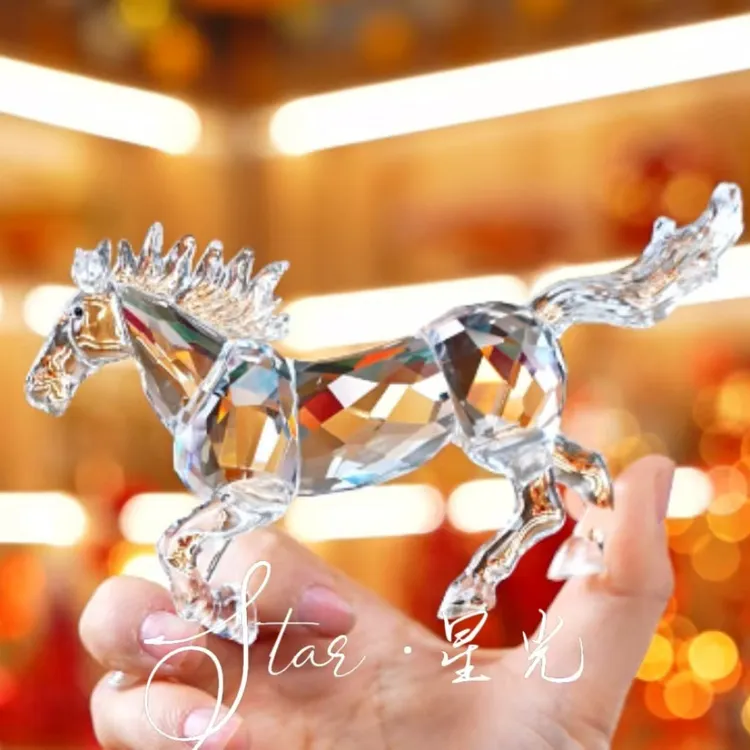 生肖骏马摆件酒柜高档创意装饰动物琉璃摆设透明工艺品礼品摆件