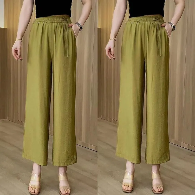 俞兆林2025夏季新款时尚休闲百搭中式系带纯色宽松显瘦九分裤潮休