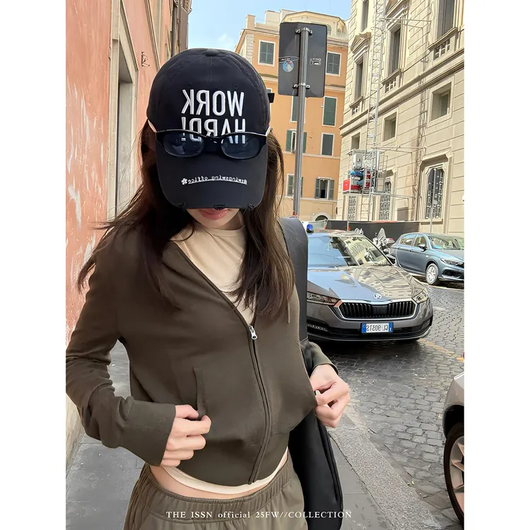 THEISSN宁司 拉链开衫连帽外套女早秋修身显瘦上衣 01182