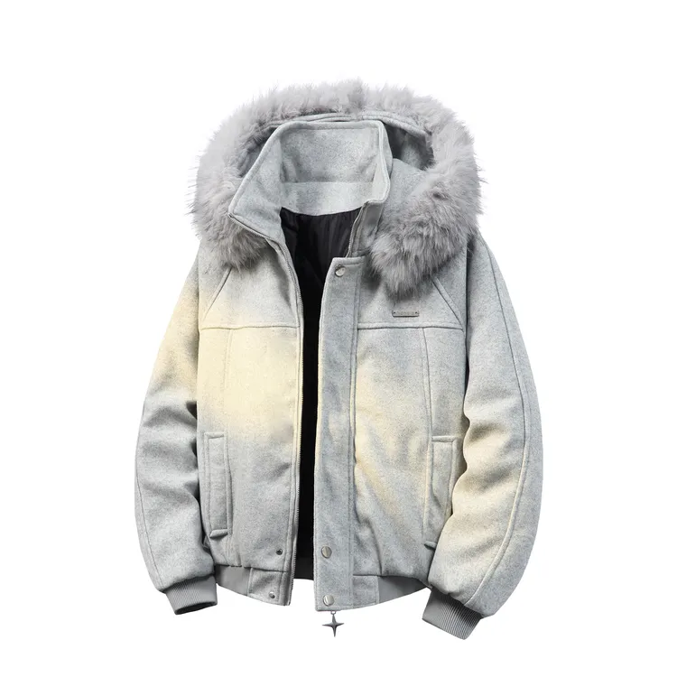 【座山雕毛领连帽】休闲毛呢拼接棉衣冬季保暖棉服情侣男女同款外套