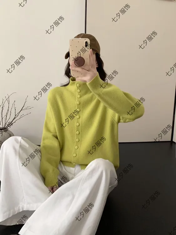 2025新款秋冬毛针织衫百搭宽松套头开衫半高领针织上衣秋冬