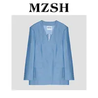 【MZSH】设计款亚麻无领无扣宽松短外套DLMZSH028