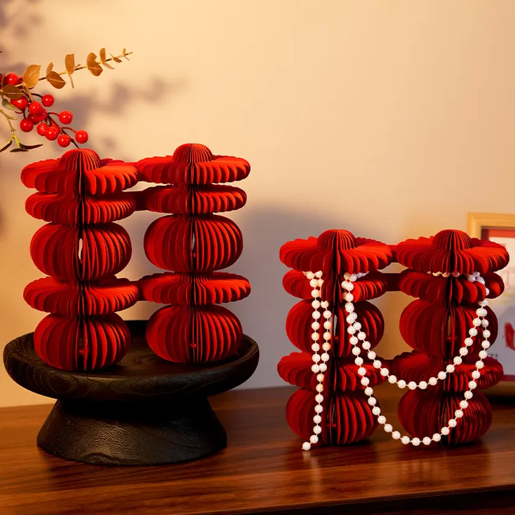 蜂窝喜字摆件结婚用品大全婚房装饰婚礼订婚布置客厅桌面立体摆台