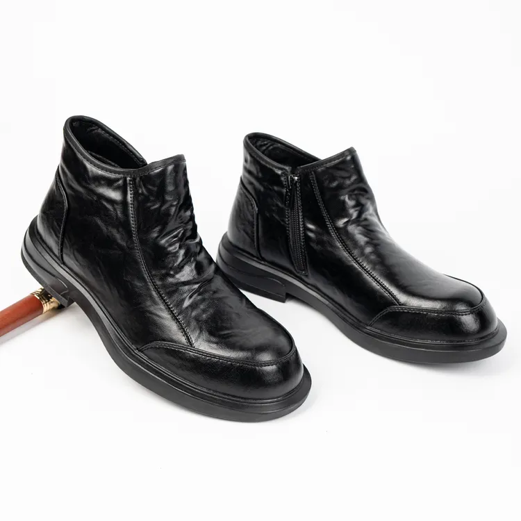 秋冬牛皮切尔西靴子商务休闲男士皮鞋真皮马丁短靴加绒高帮85633