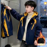 男童加绒外套2025新款秋冬款加厚冬季冲锋衣大儿童男孩二棉服