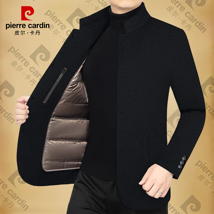 皮尔卡丹冬季立领商务休闲加绒加厚夹克男装外套保暖可脱卸内内胆